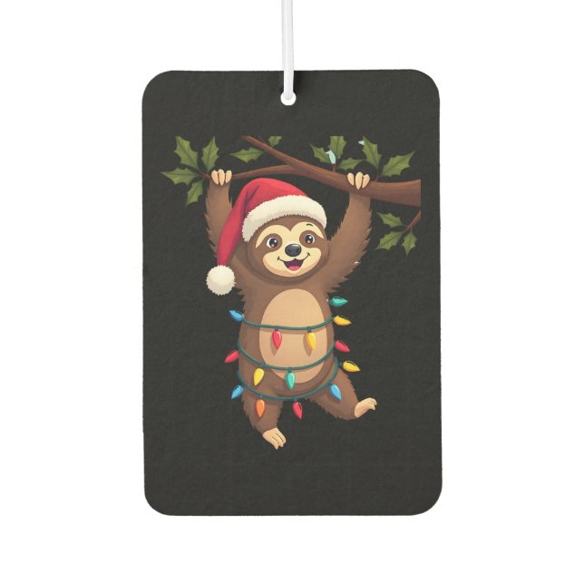 Christmas Lights Sloth Wearing Xmas Hat - Sloth Lo Car Air Freshener (Front)