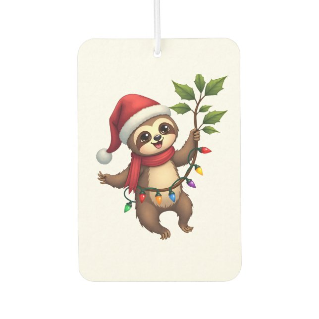 Christmas Lights Sloth Wearing Xmas Hat - Sloth Lo Car Air Freshener (Front)