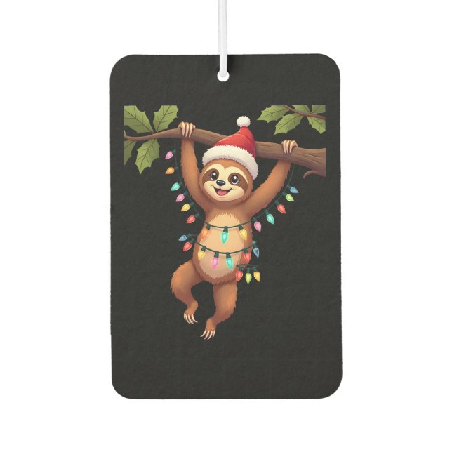 Christmas Lights Sloth Wearing Xmas Hat - Sloth Lo Car Air Freshener (Front)