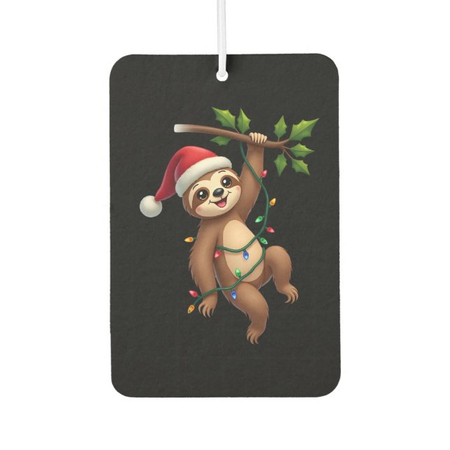 Christmas Lights Sloth Wearing Xmas Hat - Sloth Lo Car Air Freshener (Front)