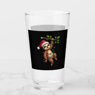 Christmas Lights Sloth Wearing Xmas Hat - Sloth Lo Glass