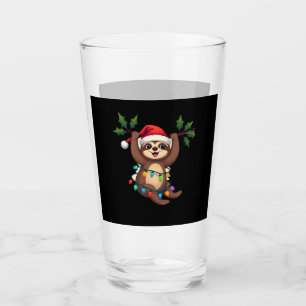Christmas Lights Sloth Wearing Xmas Hat - Sloth Lo Glass