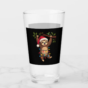 Christmas Lights Sloth Wearing Xmas Hat - Sloth Lo Glass