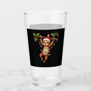 Christmas Lights Sloth Wearing Xmas Hat - Sloth Lo Glass
