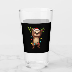 Christmas Lights Sloth Wearing Xmas Hat - Sloth Lo Glass