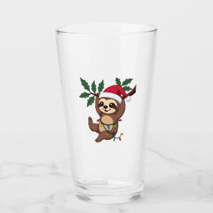 Christmas Lights Sloth Wearing Xmas Hat - Sloth Lo Glass