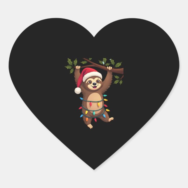 Christmas Lights Sloth Wearing Xmas Hat - Sloth Lo Heart Sticker (Front)