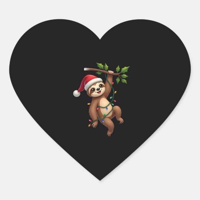 Christmas Lights Sloth Wearing Xmas Hat - Sloth Lo Heart Sticker (Front)