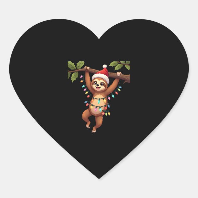 Christmas Lights Sloth Wearing Xmas Hat - Sloth Lo Heart Sticker (Front)