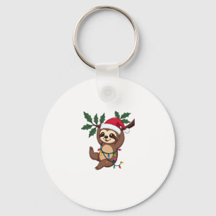 Christmas Lights Sloth Wearing Xmas Hat - Sloth Lo Key Ring