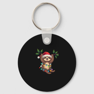 Christmas Lights Sloth Wearing Xmas Hat - Sloth Lo Key Ring