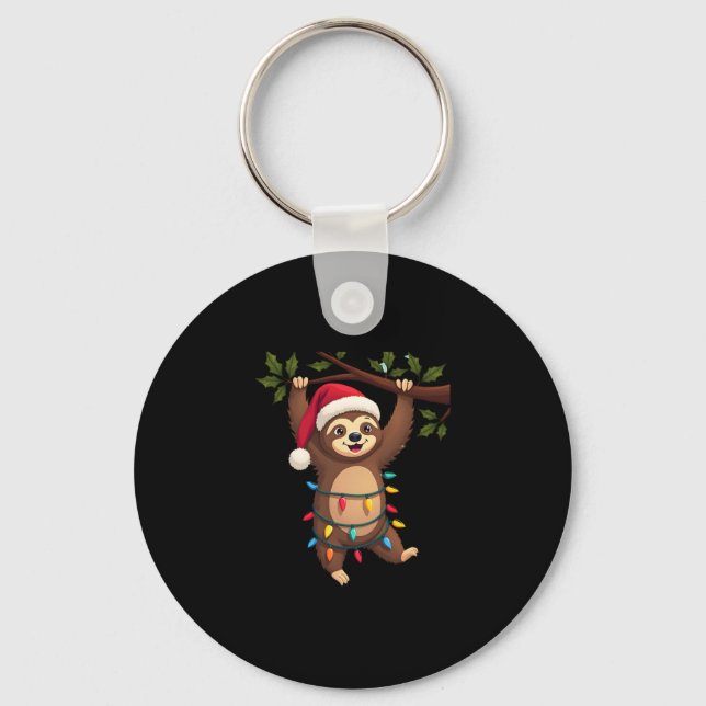 Christmas Lights Sloth Wearing Xmas Hat - Sloth Lo Key Ring (Front)