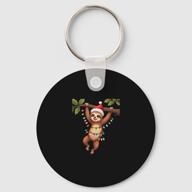 Christmas Lights Sloth Wearing Xmas Hat - Sloth Lo Key Ring (Front)
