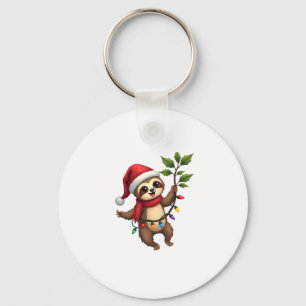 Christmas Lights Sloth Wearing Xmas Hat - Sloth Lo Key Ring