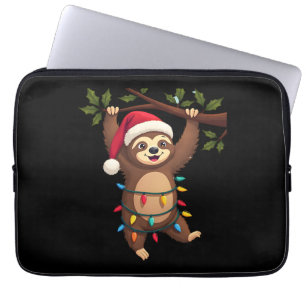 Christmas Lights Sloth Wearing Xmas Hat - Sloth Lo Laptop Sleeve