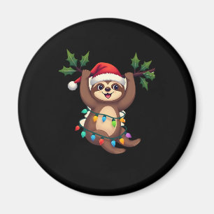 Christmas Lights Sloth Wearing Xmas Hat - Sloth Lo Magnet
