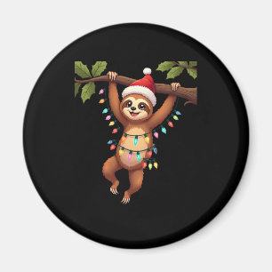 Christmas Lights Sloth Wearing Xmas Hat - Sloth Lo Magnet