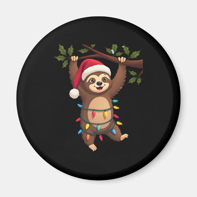 Christmas Lights Sloth Wearing Xmas Hat - Sloth Lo Magnet (Front)