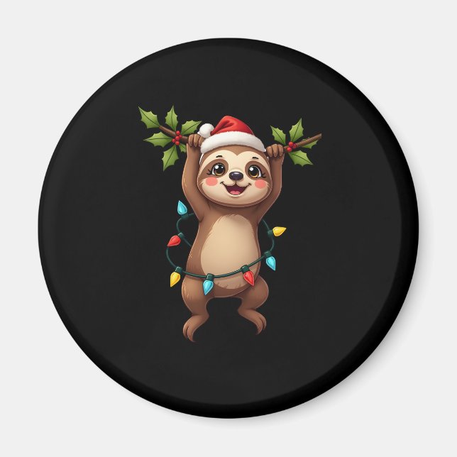 Christmas Lights Sloth Wearing Xmas Hat - Sloth Lo Magnet (Front)
