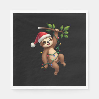 Christmas Lights Sloth Wearing Xmas Hat - Sloth Lo Napkin