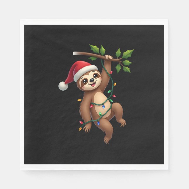 Christmas Lights Sloth Wearing Xmas Hat - Sloth Lo Napkin (Front)