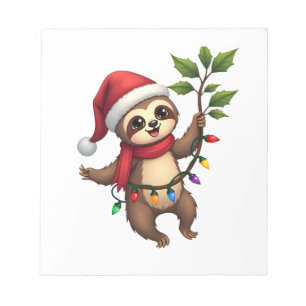 Christmas Lights Sloth Wearing Xmas Hat - Sloth Lo Notepad