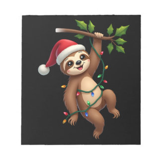 Christmas Lights Sloth Wearing Xmas Hat - Sloth Lo Notepad
