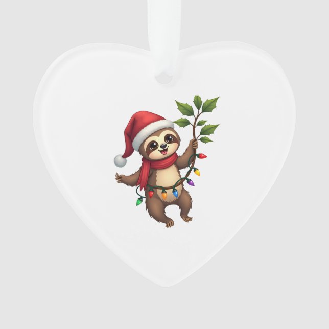 Christmas Lights Sloth Wearing Xmas Hat - Sloth Lo Ornament (Front)