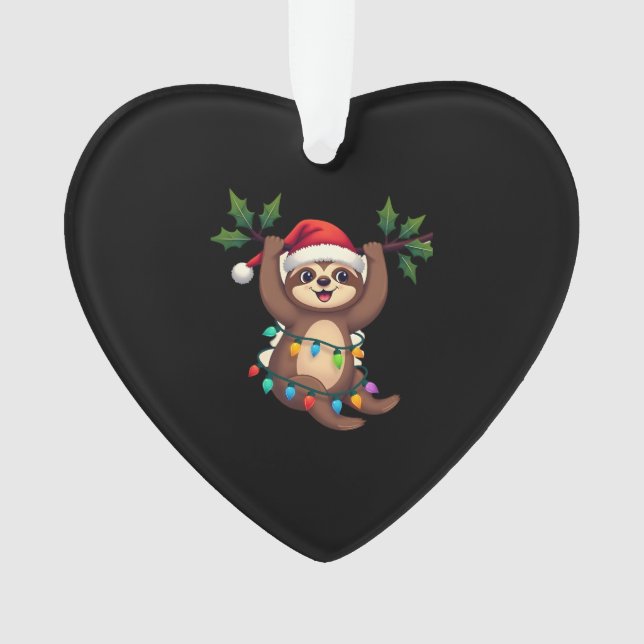 Christmas Lights Sloth Wearing Xmas Hat - Sloth Lo Ornament (Front)