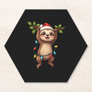 Christmas Lights Sloth Wearing Xmas Hat - Sloth Lo Paper Coaster