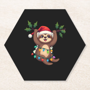 Christmas Lights Sloth Wearing Xmas Hat - Sloth Lo Paper Coaster