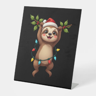 Christmas Lights Sloth Wearing Xmas Hat - Sloth Lo Pedestal Sign