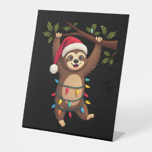 Christmas Lights Sloth Wearing Xmas Hat - Sloth Lo Pedestal Sign
