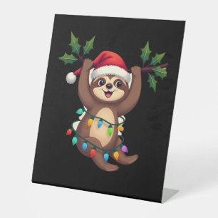 Christmas Lights Sloth Wearing Xmas Hat - Sloth Lo Pedestal Sign
