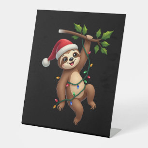 Christmas Lights Sloth Wearing Xmas Hat - Sloth Lo Pedestal Sign