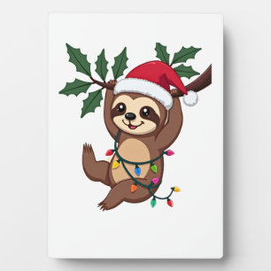 Christmas Lights Sloth Wearing Xmas Hat - Sloth Lo Plaque
