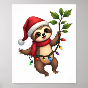 Christmas Lights Sloth Wearing Xmas Hat - Sloth Lo Poster