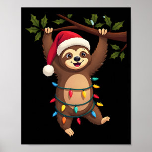 Christmas Lights Sloth Wearing Xmas Hat - Sloth Lo Poster