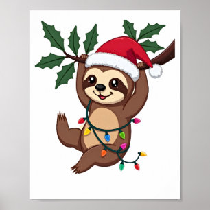 Christmas Lights Sloth Wearing Xmas Hat - Sloth Lo Poster