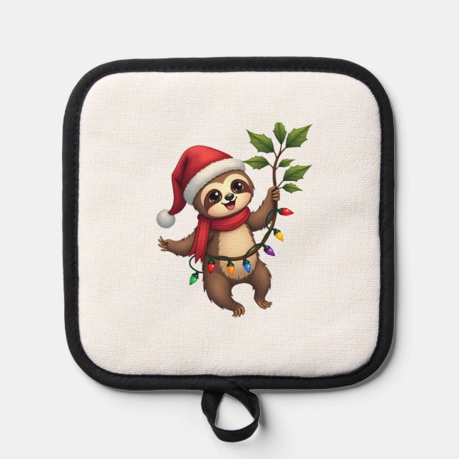 Christmas Lights Sloth Wearing Xmas Hat - Sloth Lo Pot Holder (Front)