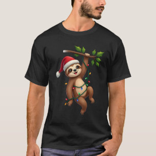 Christmas Lights Sloth Wearing Xmas Hat - Sloth Lo T-Shirt