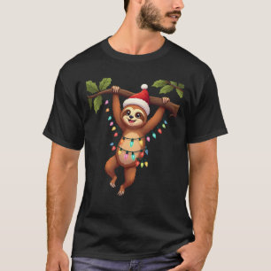 Christmas Lights Sloth Wearing Xmas Hat - Sloth Lo T-Shirt