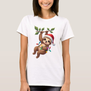 Christmas Lights Sloth Wearing Xmas Hat - Sloth Lo T-Shirt