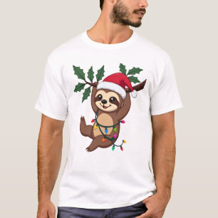Christmas Lights Sloth Wearing Xmas Hat - Sloth Lo T-Shirt