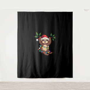 Christmas Lights Sloth Wearing Xmas Hat - Sloth Lo Tapestry