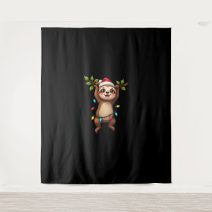 Christmas Lights Sloth Wearing Xmas Hat - Sloth Lo Tapestry