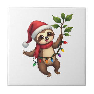 Christmas Lights Sloth Wearing Xmas Hat - Sloth Lo Tile
