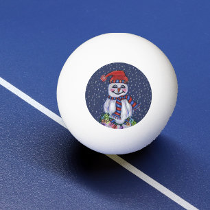 Christmas Lights Smiling Snowman Snowflakes Ping Pong Ball