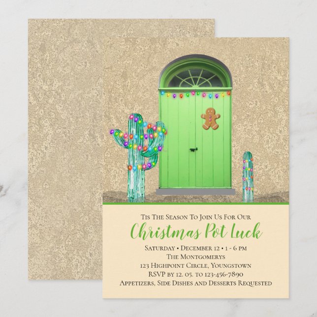 Christmas Lights Southwestern Cactus Holiday Party Invitation (Front/Back)