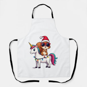 Christmas Lights Squirrel Riding Unicorn T-Shirt ( Apron